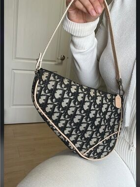 Dior Black and Cream Mini Saddle Bag with Beige Trim